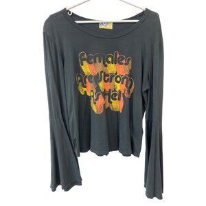 Dazey L.A Females Are Strong As Hell Top Women M Bell Sleeve Cotton Casual Trend